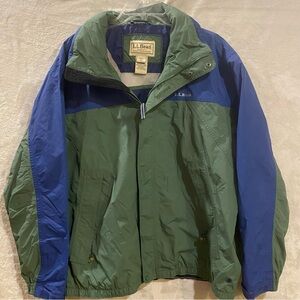 L.L. Bean Jacket Mens XL Green Blue Lined Full Zip Hooded Outdoor